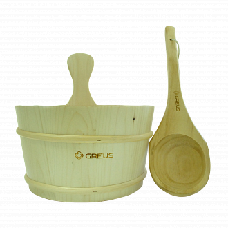 Набор Greus сосна (шайка 4 л + черпак) с пластиковой вставкой для бани и сауны Шайка Greus сосна фото