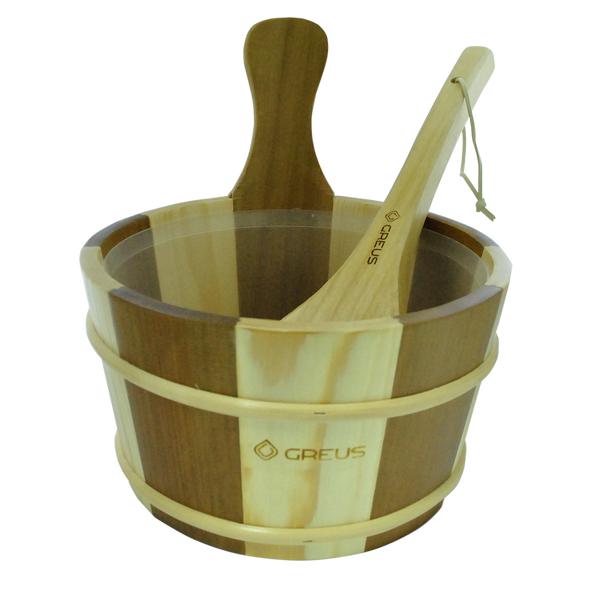 Набор Greus сосна (шайка 4 л + черпак) с пластиковой вставкой для бани и сауны Шайка Greus сосна фото