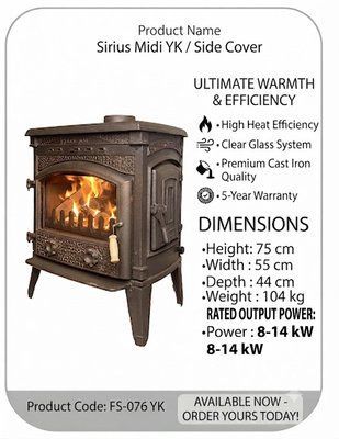 Печь отопительно-варочная Flame Stove Sirius Midi с боковой дверцей Flame Stove Sirius Midi фото