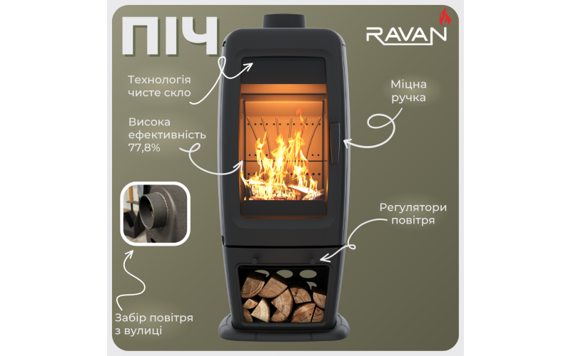 Чугунная дровяная печь-камин Ravan Incorta Pro 14 кВт  Ravan Incorta Pro  фото