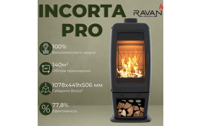 Чугунная дровяная печь-камин Ravan Incorta Pro 14 кВт  Ravan Incorta Pro  фото