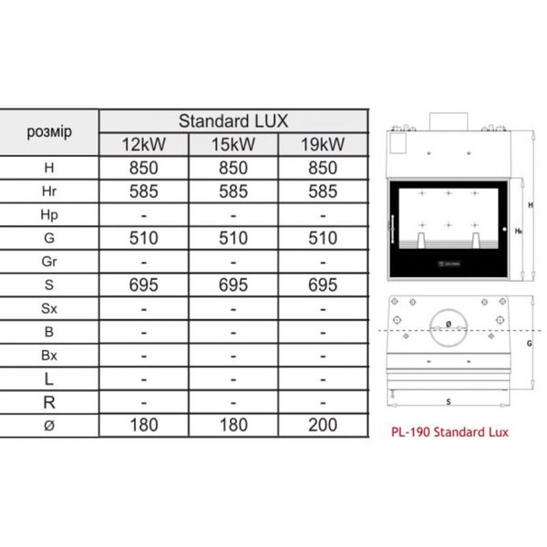 Камінна топка Lechma PL-190 Standard Lux 15 кВт PL-190 Standard Lux 15 фото